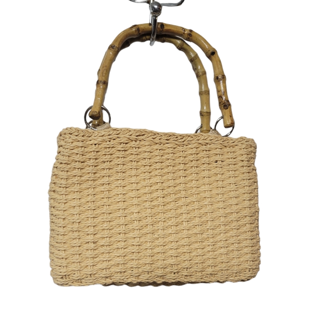 Cute woven straw handbag with bamboo handles